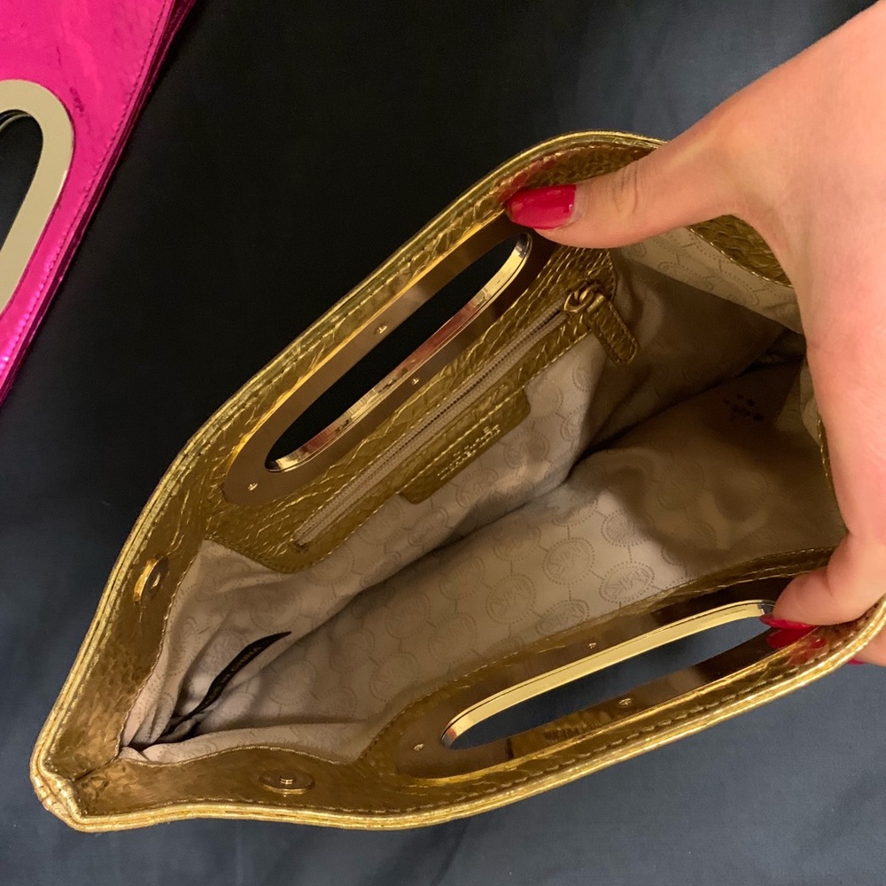 Michael Kors Berkeley Metallic Python Clutch Gold - image 4